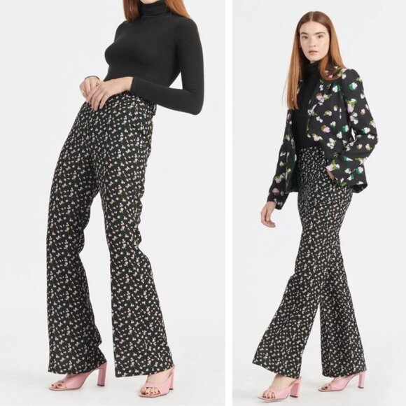 NEW Tanya Taylor Reese Wide Leg Flare Trouser Pants Floral Garden Party Boho - Picture 1 of 7